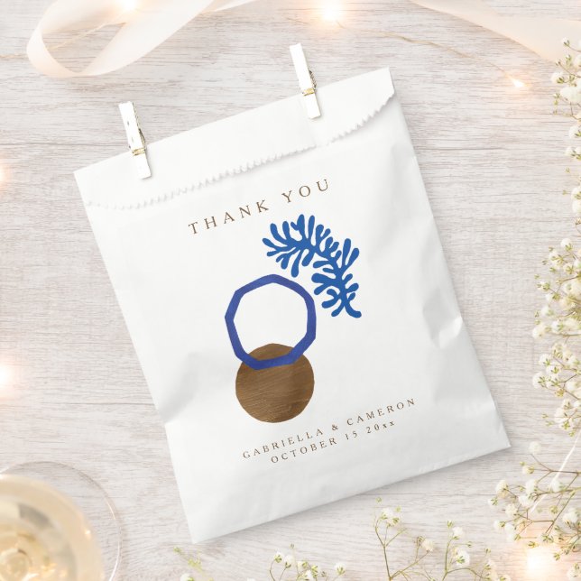 Contemporary Abstract Shapes Art Blue Tan Wedding  Favour Bags (Clipped)