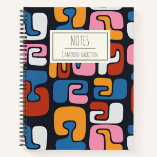 Contemporary Abstract Shapes Retro Personalised Notebook