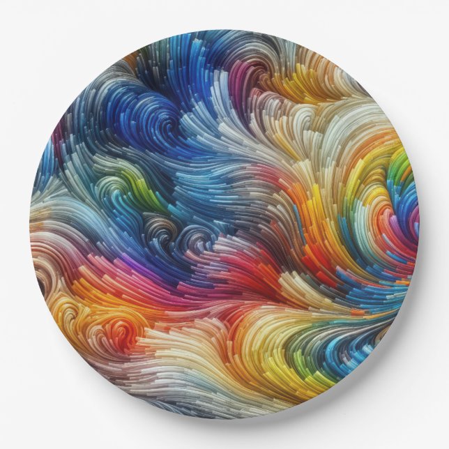 Contemporary Abstract Swirl Spectrum Paper Plate (Front)