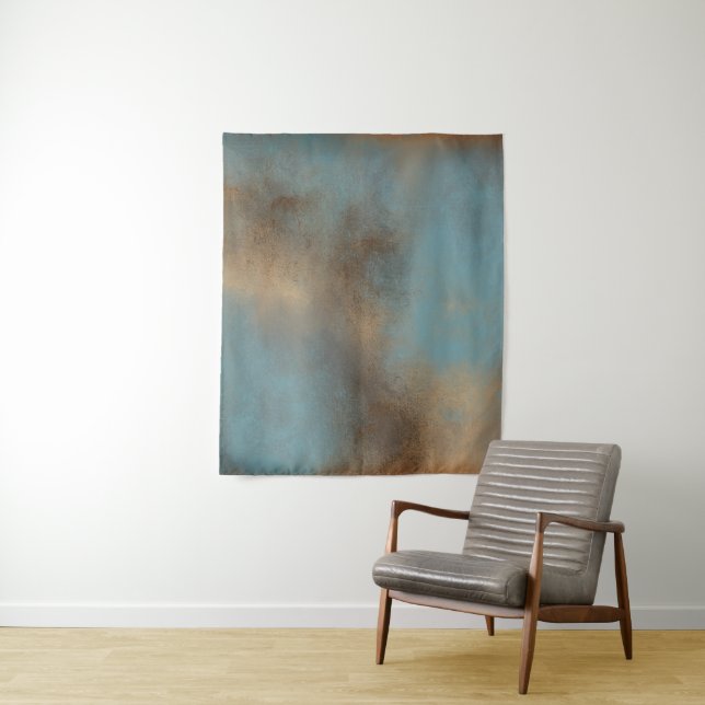 Contemporary Abstract Teal-Blue Gold Brown Tapestry (In Situ)