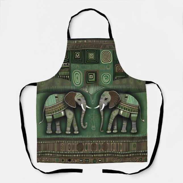 Contemporary African Elephants - Stylish Geen Apron (Front)