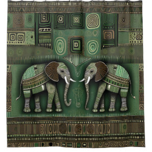 Contemporary African Elephants - Stylish Geen Shower Curtain