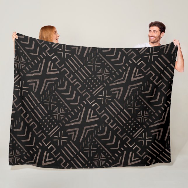 Contemporary African Mud Cloth Print Fleece Blanket (In Situ)
