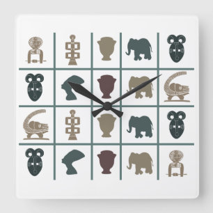Contemporary African tribal symbols art Square Wall Clock