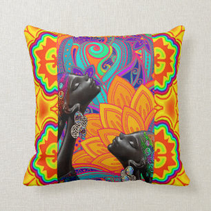 Contemporary Afrocentric Folk Art Throw Pillow