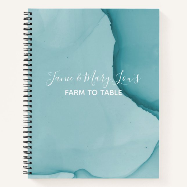 Contemporary Alcohol Ink Blue Design Recipe Notebook (Front)