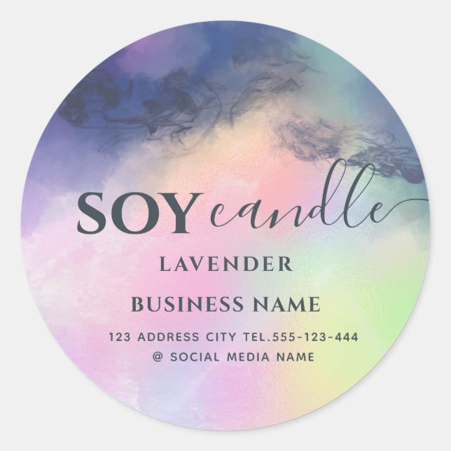 Contemporary alcohol ink  modern script Soy candle Classic Round Sticker (Front)