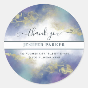Contemporary alcohol ink modern script thank you classic round sticker
