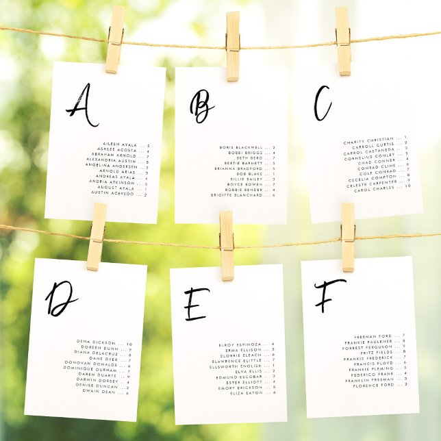 Contemporary Alphabetical Seating Chart Cards (Creator Uploaded)