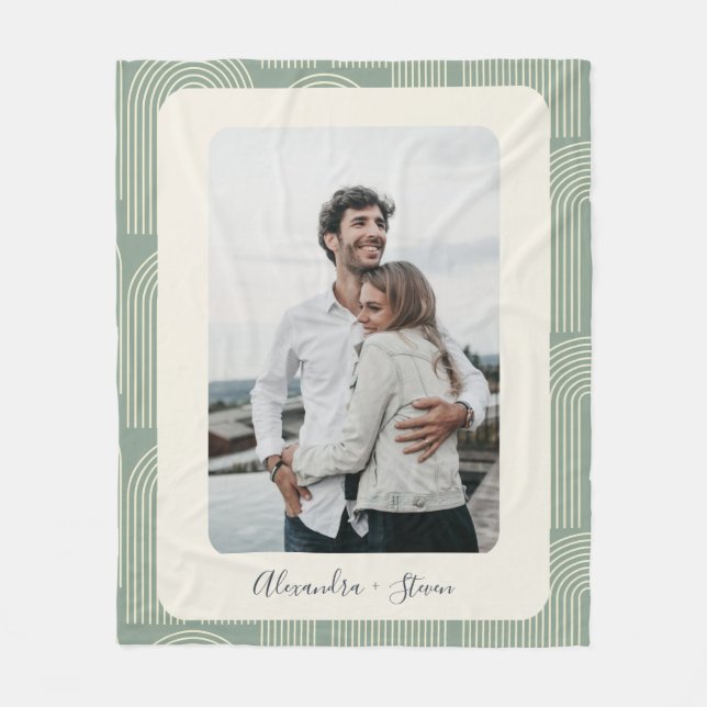 Contemporary Arch Line Art Sage Personalised Photo Fleece Blanket (Front)