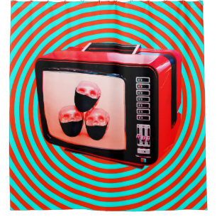 Contemporary art collage. Tv news Corona virus con Shower Curtain
