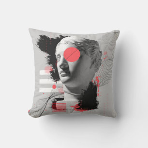 Contemporary art collage with antique statue head  cushion