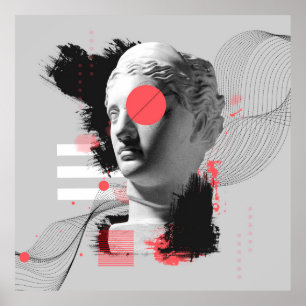 Contemporary art collage with antique statue head poster