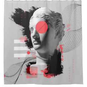 Contemporary art collage with antique statue head shower curtain