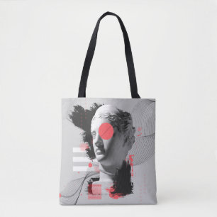 Contemporary art collage with antique statue head  tote bag