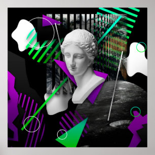 Contemporary art collage with plaster head statue poster