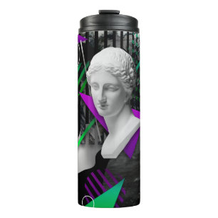 Contemporary art collage with plaster head statue thermal tumbler