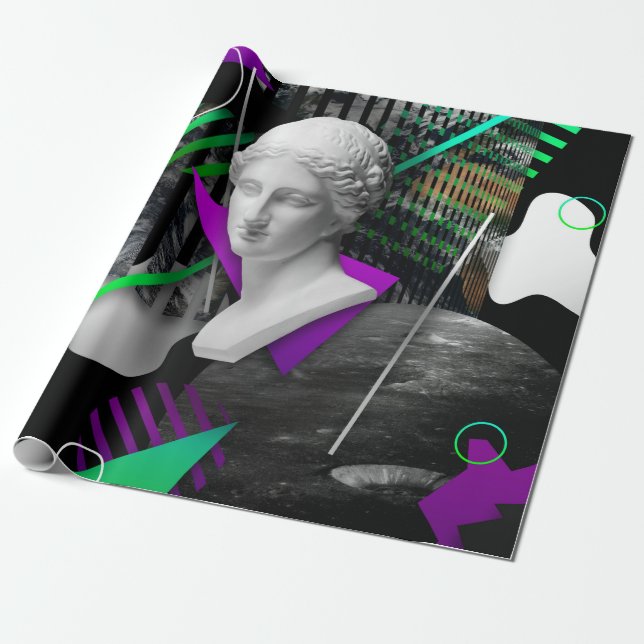 Contemporary art collage with plaster head statue  wrapping paper (Unrolled)