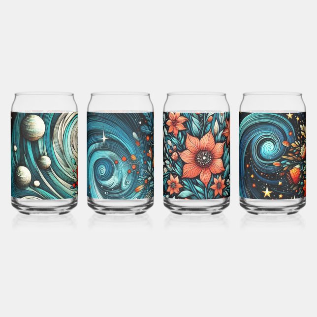 Contemporary Art Flowers In Space Can Glass (Front)