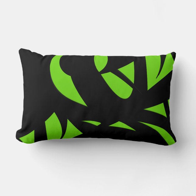 Contemporary Art Green / Black Lumbar Cushion (Front)