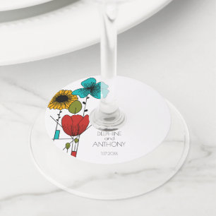 Contemporary Art Noveau Floral Wedding Wine Glass Tag