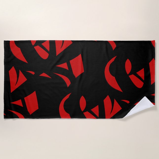 Contemporary Art Red and Black Beach Towel (Front)