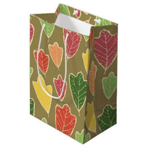 Contemporary Autumn Oak Leaves Pattern Medium Gift Bag