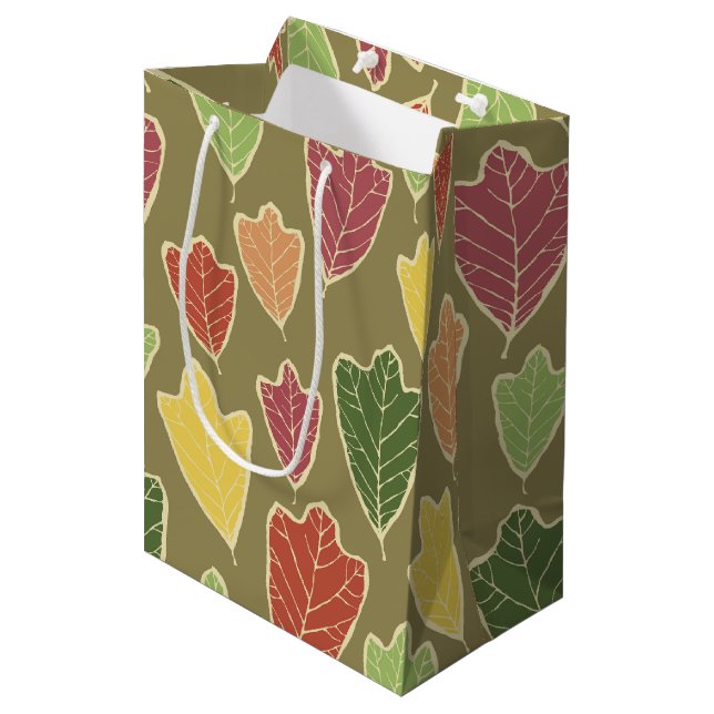 Contemporary Autumn Oak Leaves Pattern Medium Gift Bag (Front Angled)