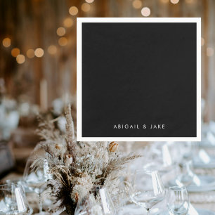 Contemporary B/W Personalised Names Wedding Napkin