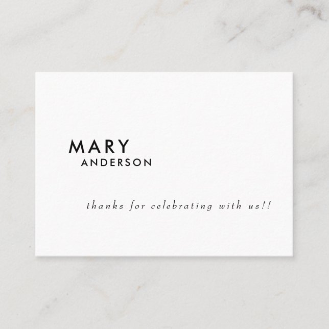 Contemporary B/W Personalised Wedding Place Card (Front)