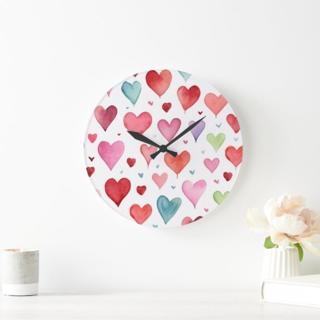 Contemporary Baby Girl Nursery Heart Pattern Large Clock (Home)