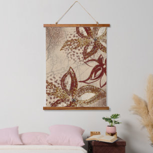 Contemporary Beige Burgundy Floral Abstract Hanging Tapestry
