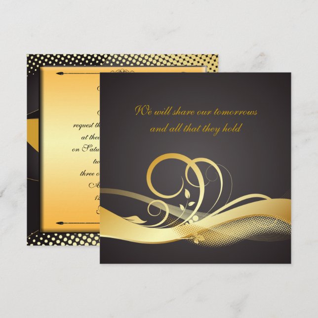 Contemporary Black and Gold Wedding Invitation (Front/Back)