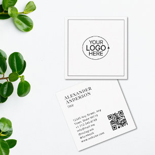 Contemporary Black and White Add Your Logo QR Code Square Business Card