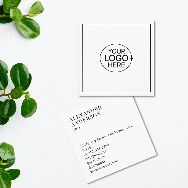Contemporary Black and White Add Your Logo Simple Square Business Card (Contemporary Black and White Add Your Logo Simple Square Business Card)