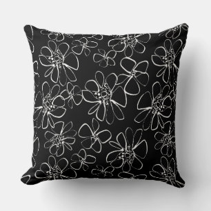 Contemporary Black and White Floral Sofa Cushion