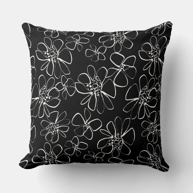 Contemporary Black and White Floral Sofa Cushion (Front)