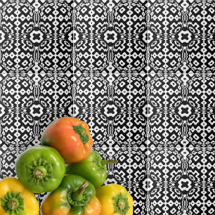 Contemporary Black And White Geometric Op Art  Tile