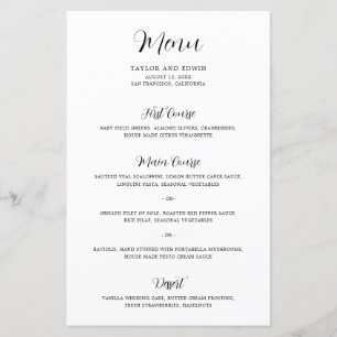 Contemporary Black and White Modern Wedding Menu