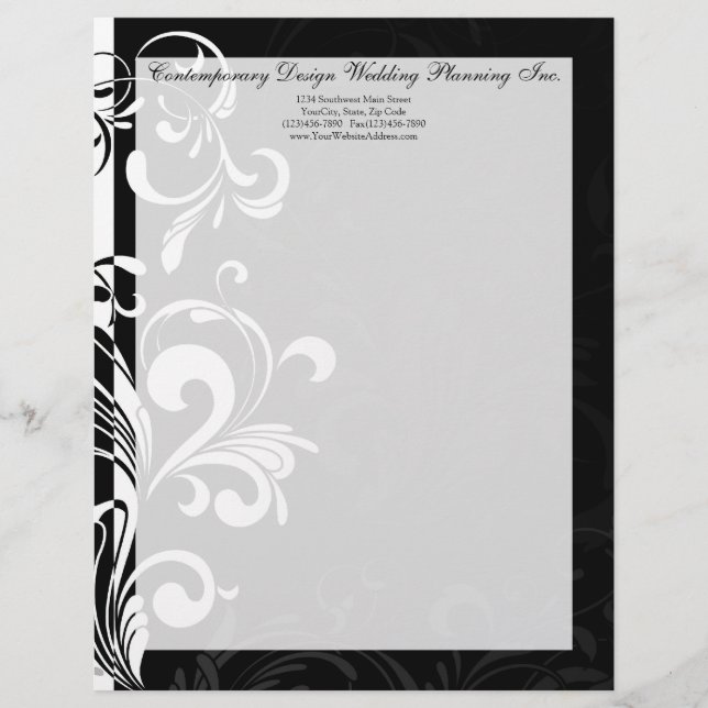 Contemporary Black and White Swirl Customised Letterhead (Front)