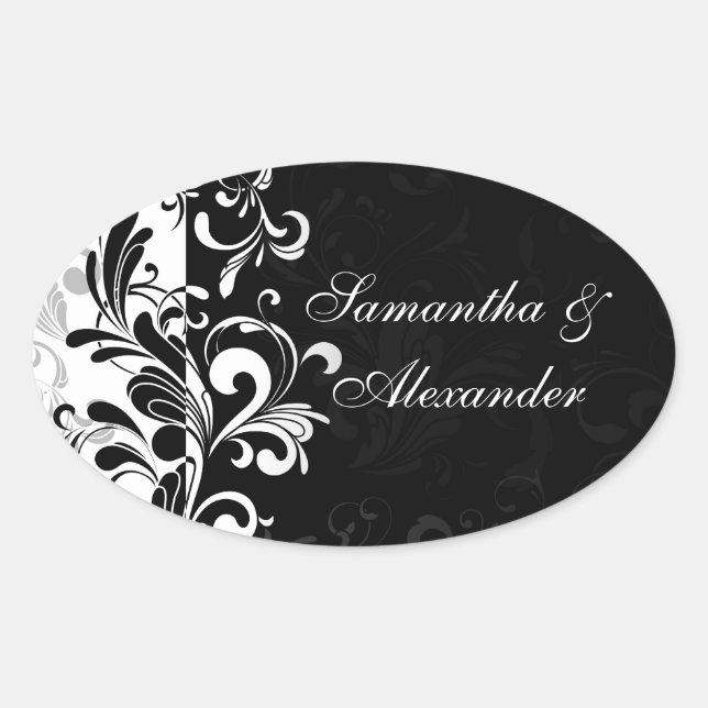 Contemporary Black and White Swirl Oval Sticker (Front)