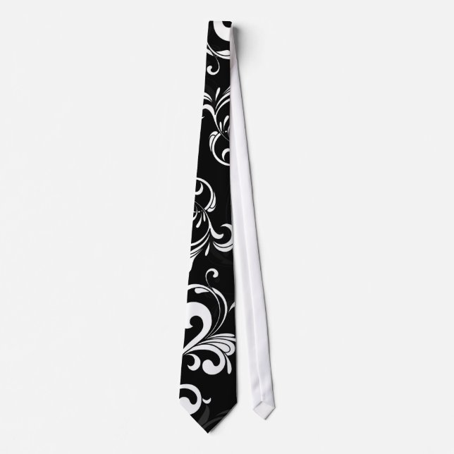 Contemporary Black and White Swirl Tie (Front)