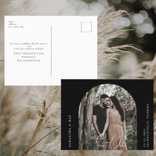 Contemporary Black Arch Photo Black Save the Date Postcard