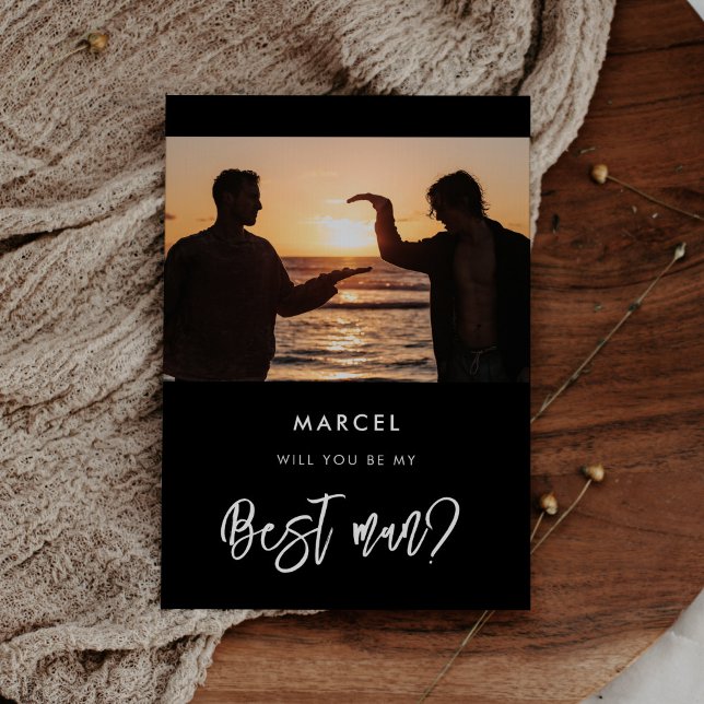 Contemporary black Best man proposal photo card (Creator Uploaded)