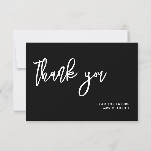 Contemporary Black Bridal Shower Thank you card (Front)