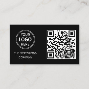 Contemporary Black Custom Logo with QR Code Square Business Card