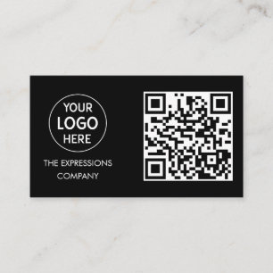 Contemporary Black Custom Logo with QR Code Square Business Card