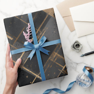 Contemporary Black Gold Geometric Abstract Pattern Wrapping Paper