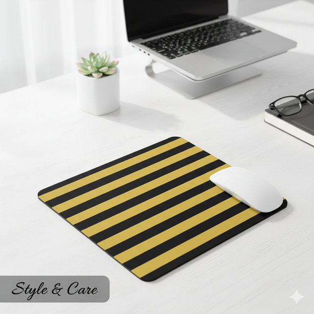 Contemporary Black Metallic Gold Stripe Layout Mouse Pad (Contemporary Black Metallic Gold Stripe Layout Mouse Pad)