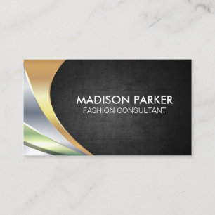 Contemporary Black Metallic Layers Business Card